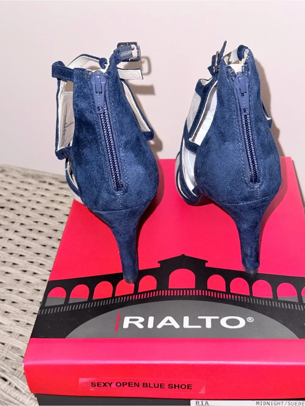 Rialto Navy and Gray Crisscross Suede Heels BRAND NEW SZ9